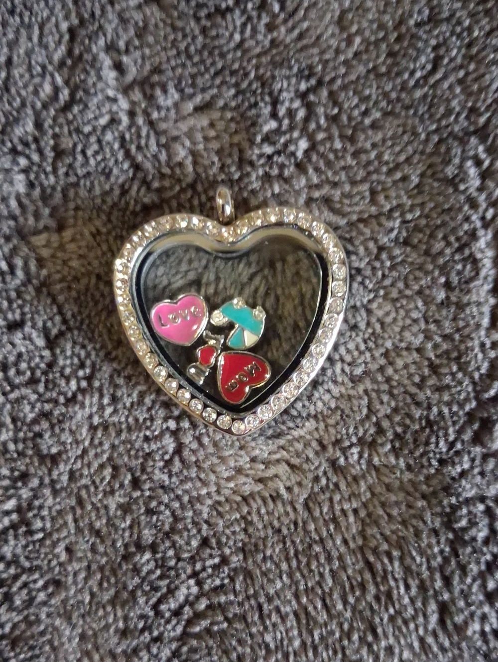 Silver Heart Locket Pendant with Pink, Red and Turquoise Charms, ADD CHARMS TOO.